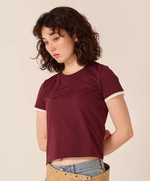 TINA:JOJUN(ティーナジョジュン)の「レース風 刺繍 Tシャツ TINA:JOJUN(Tシャツ/カットソー・レディース・ライトグリーン/ボルドー/ホワイト・M)」の12枚目の写真