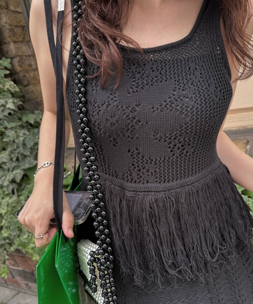 WILLFULLY(ウィルフリー)の「multi pattern jacquard fringe knit OP(ワンピース・レディース・ナチュラル/ブラック・FREE)」の9枚目の写真