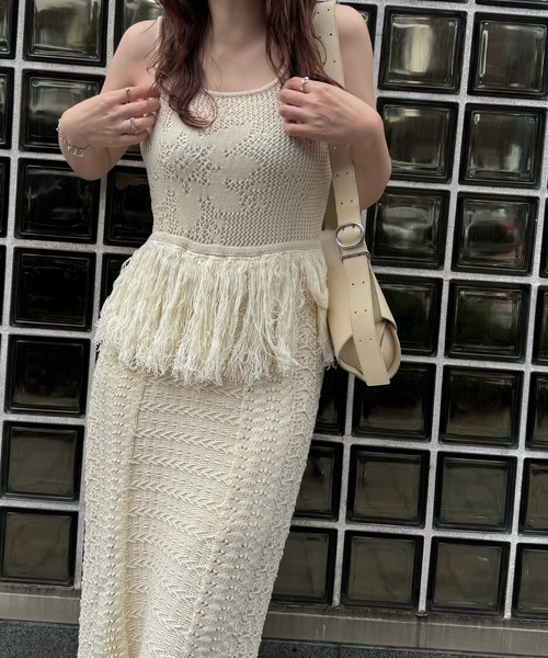 WILLFULLY(ウィルフリー)の「multi pattern jacquard fringe knit OP(ワンピース・レディース・ナチュラル/ブラック・FREE)」の14枚目の写真
