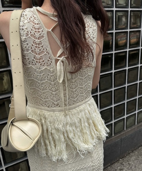 WILLFULLY(ウィルフリー)の「multi pattern jacquard fringe knit OP(ワンピース・レディース・ナチュラル/ブラック・FREE)」の4枚目の写真