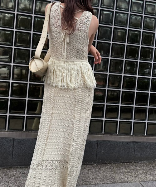 WILLFULLY(ウィルフリー)の「multi pattern jacquard fringe knit OP(ワンピース・レディース・ナチュラル/ブラック・FREE)」の6枚目の写真