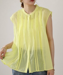 EGLANTINE シアーピンタックノースリーブブラウス