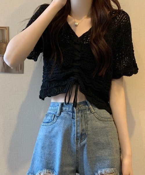 NANEA(ナネア)の「クロシェニットフロントシャーリングプルオーバー(Tシャツ/カットソー・レディース・ホワイト/アイボリー/ベージュ/パープル/ブラック・フリー)」の16枚目の写真