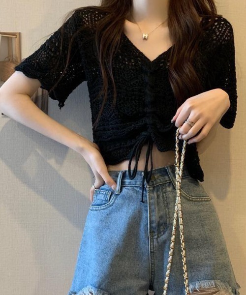 NANEA(ナネア)の「クロシェニットフロントシャーリングプルオーバー(Tシャツ/カットソー・レディース・ホワイト/アイボリー/ベージュ/パープル/ブラック・フリー)」の17枚目の写真
