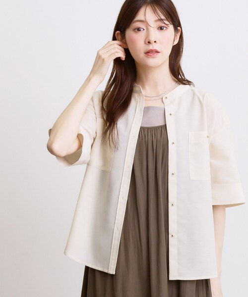 grove(グローブ)の「【洗濯機◎】ほんのり大人の透け感、シアーカバーブラウス(シャツ/ブラウス・レディース・ブラック/グリーン/ブラウン系その他/アイボリー・02/03/01/05/04)」の2枚目の写真