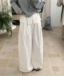 フェイクレイヤー紐付きワイドロングパンツ
