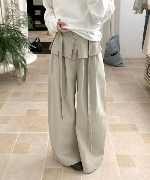MAISON DE THERESE(メゾン ド テレーズ)の「フェイクレイヤー紐付きワイドロングパンツ(その他パンツ・レディース・アイボリー/Beige/White/チャコールグレー・M)」の2枚目の写真