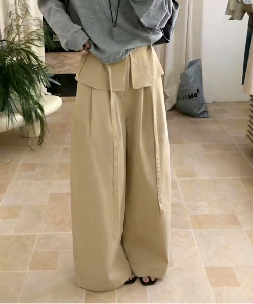MAISON DE THERESE(メゾン ド テレーズ)の「フェイクレイヤー紐付きワイドロングパンツ(その他パンツ・レディース・アイボリー/Beige/White/チャコールグレー・M)」の12枚目の写真