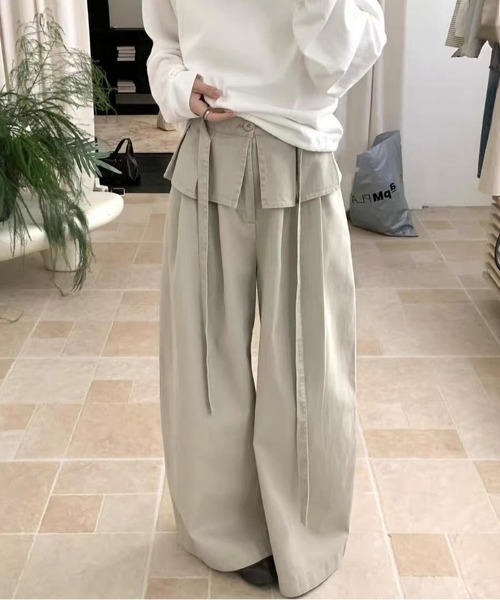 MAISON DE THERESE(メゾン ド テレーズ)の「フェイクレイヤー紐付きワイドロングパンツ(その他パンツ・レディース・アイボリー/Beige/White/チャコールグレー・M)」の5枚目の写真