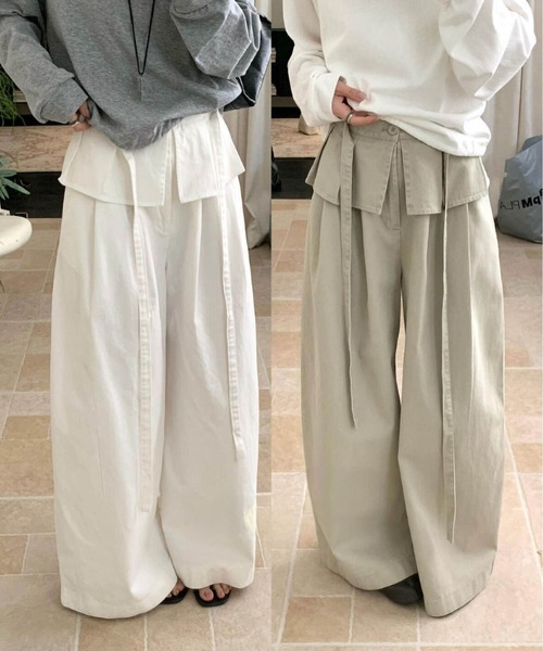 MAISON DE THERESE(メゾン ド テレーズ)の「フェイクレイヤー紐付きワイドロングパンツ(その他パンツ・レディース・アイボリー/Beige/White/チャコールグレー・M)」の10枚目の写真