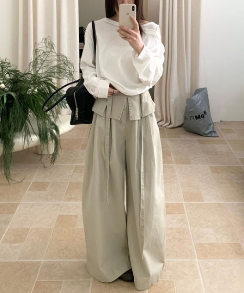 MAISON DE THERESE(メゾン ド テレーズ)の「フェイクレイヤー紐付きワイドロングパンツ(その他パンツ・レディース・アイボリー/Beige/White/チャコールグレー・M)」の7枚目の写真