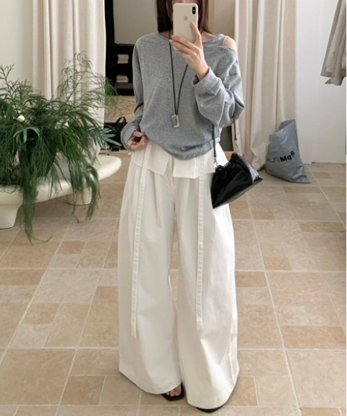 MAISON DE THERESE(メゾン ド テレーズ)の「フェイクレイヤー紐付きワイドロングパンツ(その他パンツ・レディース・アイボリー/Beige/White/チャコールグレー・M)」の8枚目の写真