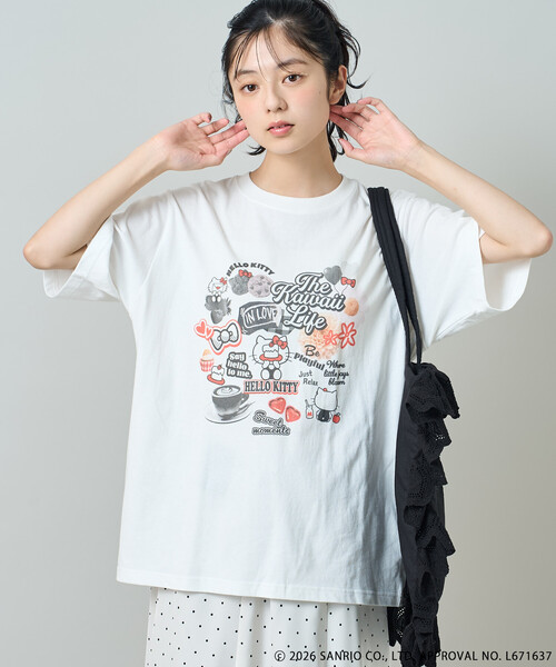FREAK'S STORE(フリークスストア)の「SANRIO/サンリオ 'HELLO KITTY' コラージュ プリントTシャツ(Tシャツ/カットソー・レディース・チャコール/オフホワイト・フリ-)」の8枚目の写真