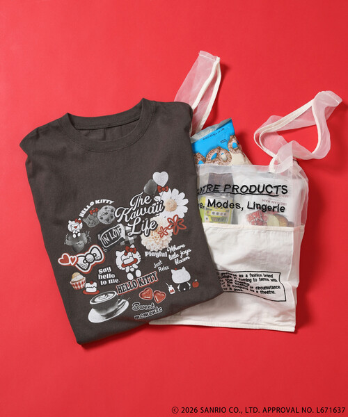 FREAK'S STORE(フリークスストア)の「SANRIO/サンリオ 'HELLO KITTY' コラージュ プリントTシャツ(Tシャツ/カットソー・レディース・チャコール/オフホワイト・フリ-)」の9枚目の写真
