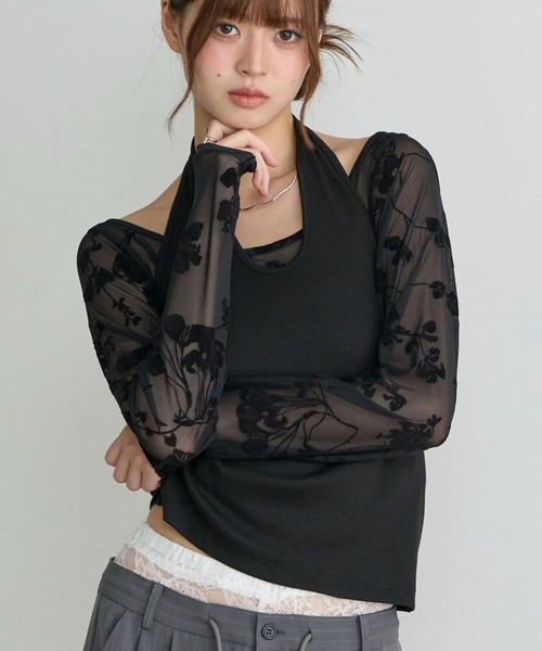 RAY CASSIN（レイカズン）の「【レース / 花柄】ホルターレイヤードTシャツ / ロンT（Tシャツ/カットソー・レディース・ブラック系その他3/ブルー系その他3/ブラック系その他2/アイボリー・FREE）」の3枚目の写真