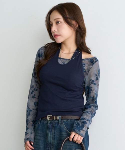 RAY CASSIN（レイカズン）の「【レース / 花柄】ホルターレイヤードTシャツ / ロンT（Tシャツ/カットソー・レディース・ブラック系その他3/ブルー系その他3/ブラック系その他2/アイボリー・FREE）」の4枚目の写真