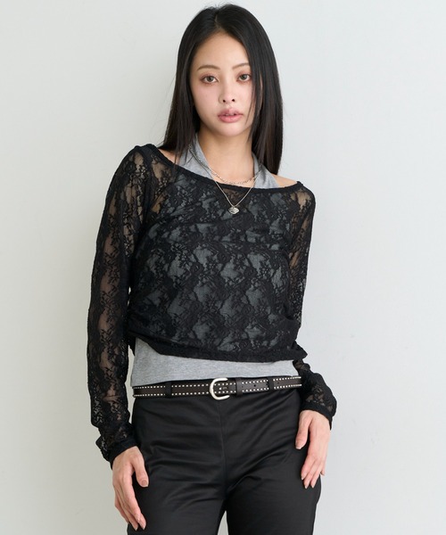 RAY CASSIN（レイカズン）の「【レース / 花柄】ホルターレイヤードTシャツ / ロンT（Tシャツ/カットソー・レディース・ブラック系その他3/ブルー系その他3/ブラック系その他2/アイボリー・FREE）」の19枚目の写真
