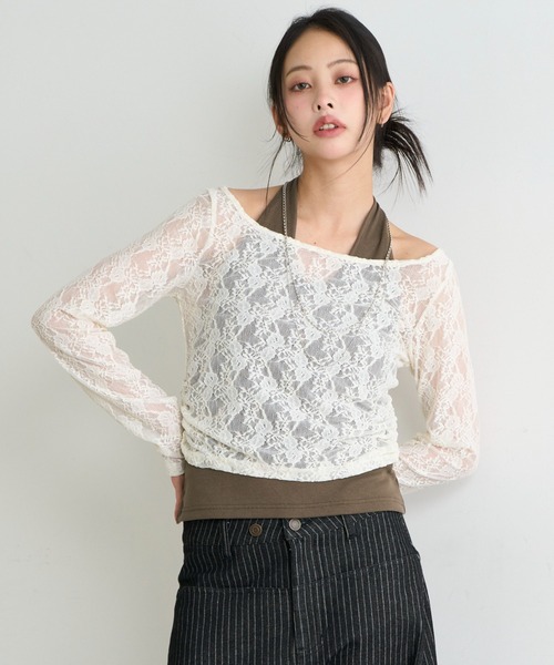 RAY CASSIN（レイカズン）の「【レース / 花柄】ホルターレイヤードTシャツ / ロンT（Tシャツ/カットソー・レディース・ブラック系その他3/ブルー系その他3/ブラック系その他2/アイボリー・FREE）」の12枚目の写真