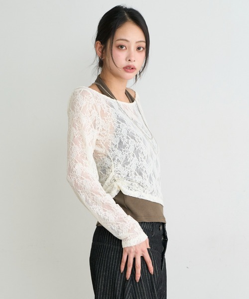 RAY CASSIN（レイカズン）の「【レース / 花柄】ホルターレイヤードTシャツ / ロンT（Tシャツ/カットソー・レディース・ブラック系その他3/ブルー系その他3/ブラック系その他2/アイボリー・FREE）」の15枚目の写真
