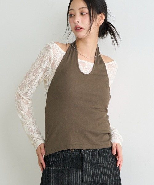 RAY CASSIN（レイカズン）の「【レース / 花柄】ホルターレイヤードTシャツ / ロンT（Tシャツ/カットソー・レディース・ブラック系その他3/ブルー系その他3/ブラック系その他2/アイボリー・FREE）」の5枚目の写真