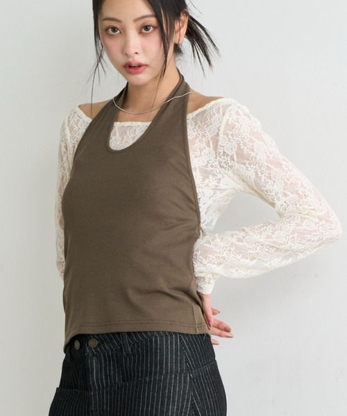 RAY CASSIN（レイカズン）の「【レース / 花柄】ホルターレイヤードTシャツ / ロンT（Tシャツ/カットソー・レディース・ブラック系その他3/ブルー系その他3/ブラック系その他2/アイボリー・FREE）」の6枚目の写真