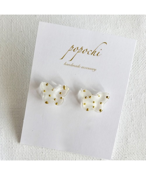 tone（トーン）の「【popochi】ちょうちょ 蝶々 ホワイト クリア ドット レジンピアス(MA)（ピアス（両耳用）・レディース・シルバー/ゴールド・FREE）」の2枚目の写真