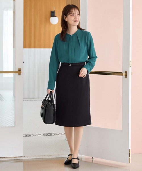 Honeys(ハニーズ)の「バンドカラーブラウス(シャツ/ブラウス・レディース・ネイビー/グレイッシュベージュ/ブルーグリーン/アイボリー・3L/L/LL/M/S/4L)」の9枚目の写真