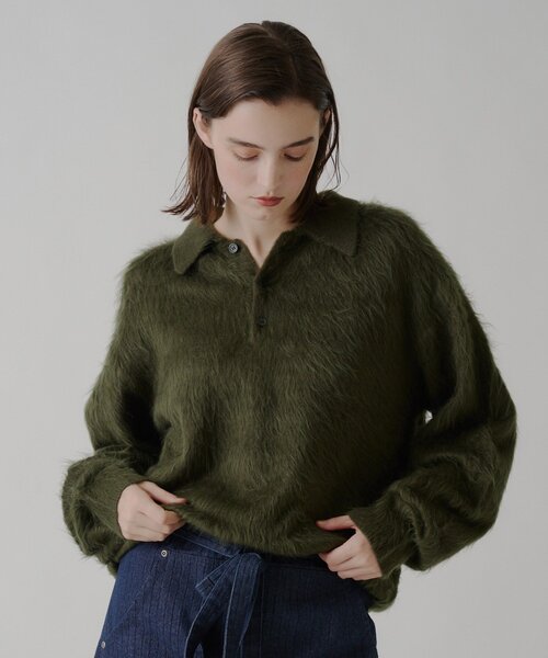 WHIMSIC（ウィムジック）の「【UNISEX/2サイズ展開】アンゴラブレンドシャギーニットポロシャツ（ニット/セーター・メンズ・ブラウン/オリーブ/ベージュ・2/1）」の3枚目の写真