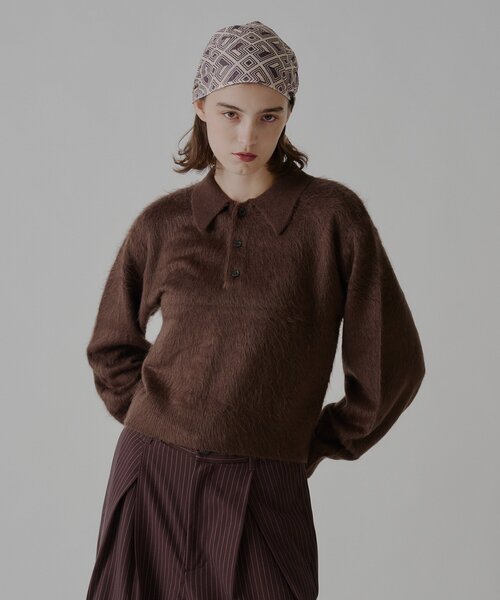 WHIMSIC（ウィムジック）の「【UNISEX/2サイズ展開】アンゴラブレンドシャギーニットポロシャツ（ニット/セーター・メンズ・ブラウン/オリーブ/ベージュ・2/1）」の5枚目の写真