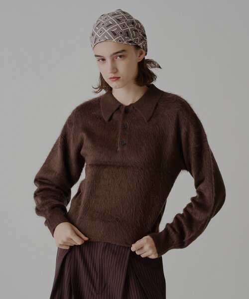 WHIMSIC（ウィムジック）の「【UNISEX/2サイズ展開】アンゴラブレンドシャギーニットポロシャツ（ニット/セーター・メンズ・ブラウン/オリーブ/ベージュ・2/1）」の13枚目の写真