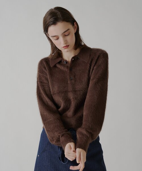 WHIMSIC（ウィムジック）の「【UNISEX/2サイズ展開】アンゴラブレンドシャギーニットポロシャツ（ニット/セーター・メンズ・ブラウン/オリーブ/ベージュ・2/1）」の14枚目の写真