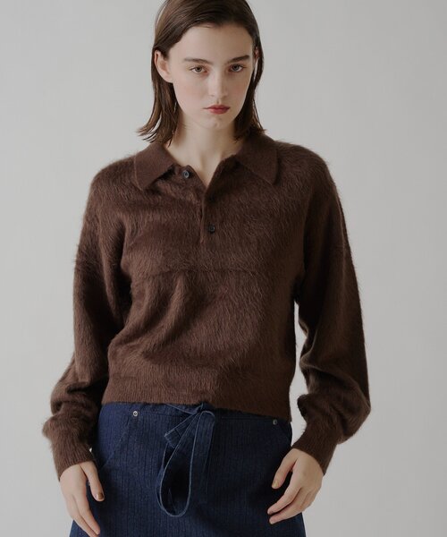 WHIMSIC（ウィムジック）の「【UNISEX/2サイズ展開】アンゴラブレンドシャギーニットポロシャツ（ニット/セーター・メンズ・ブラウン/オリーブ/ベージュ・2/1）」の15枚目の写真