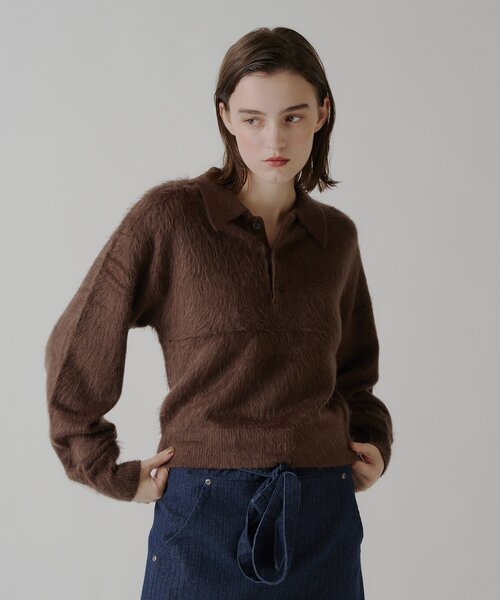 WHIMSIC（ウィムジック）の「【UNISEX/2サイズ展開】アンゴラブレンドシャギーニットポロシャツ（ニット/セーター・メンズ・ブラウン/オリーブ/ベージュ・2/1）」の16枚目の写真