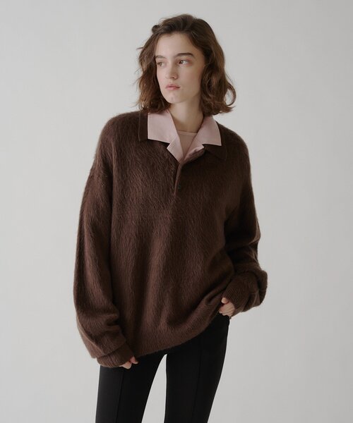 WHIMSIC（ウィムジック）の「【UNISEX/2サイズ展開】アンゴラブレンドシャギーニットポロシャツ（ニット/セーター・メンズ・ブラウン/オリーブ/ベージュ・2/1）」の22枚目の写真