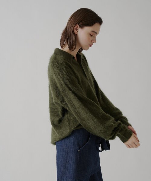 WHIMSIC（ウィムジック）の「【UNISEX/2サイズ展開】アンゴラブレンドシャギーニットポロシャツ（ニット/セーター・メンズ・ブラウン/オリーブ/ベージュ・2/1）」の6枚目の写真
