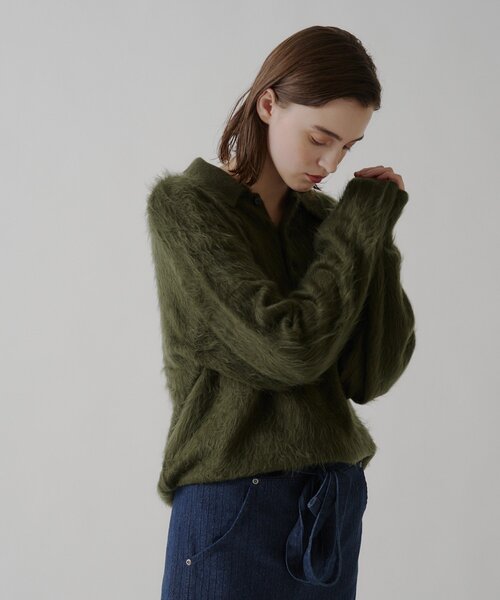WHIMSIC（ウィムジック）の「【UNISEX/2サイズ展開】アンゴラブレンドシャギーニットポロシャツ（ニット/セーター・メンズ・ブラウン/オリーブ/ベージュ・2/1）」の7枚目の写真