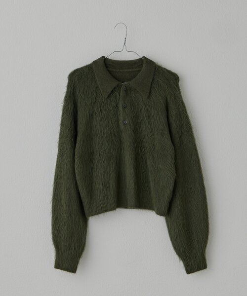 WHIMSIC（ウィムジック）の「【UNISEX/2サイズ展開】アンゴラブレンドシャギーニットポロシャツ（ニット/セーター・メンズ・ブラウン/オリーブ/ベージュ・2/1）」の12枚目の写真