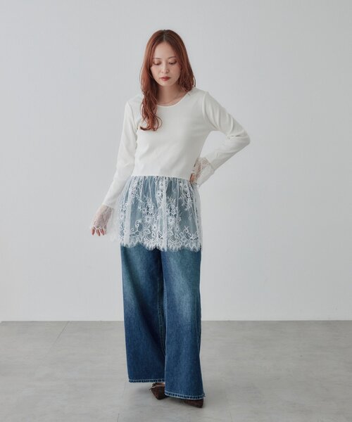 DISCOAT(ディスコート)の「前後2WAYレース切替ロングスリーブ(Tシャツ/カットソー・レディース・オフホワイト/ブラック系その他/ホワイト/ブラック・FREE)」の13枚目の写真