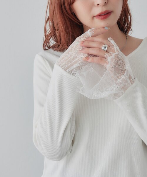 DISCOAT(ディスコート)の「前後2WAYレース切替ロングスリーブ(Tシャツ/カットソー・レディース・オフホワイト/ブラック系その他/ホワイト/ブラック・FREE)」の16枚目の写真