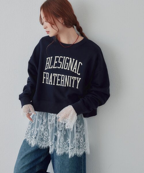 DISCOAT(ディスコート)の「前後2WAYレース切替ロングスリーブ(Tシャツ/カットソー・レディース・オフホワイト/ブラック系その他/ホワイト/ブラック・FREE)」の8枚目の写真