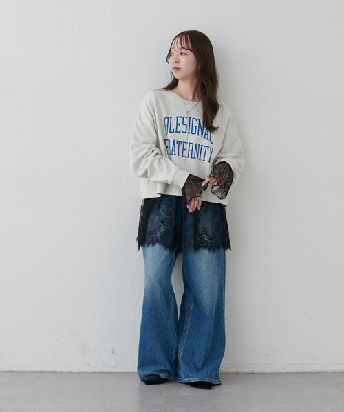 DISCOAT(ディスコート)の「前後2WAYレース切替ロングスリーブ(Tシャツ/カットソー・レディース・オフホワイト/ブラック系その他/ホワイト/ブラック・FREE)」の9枚目の写真