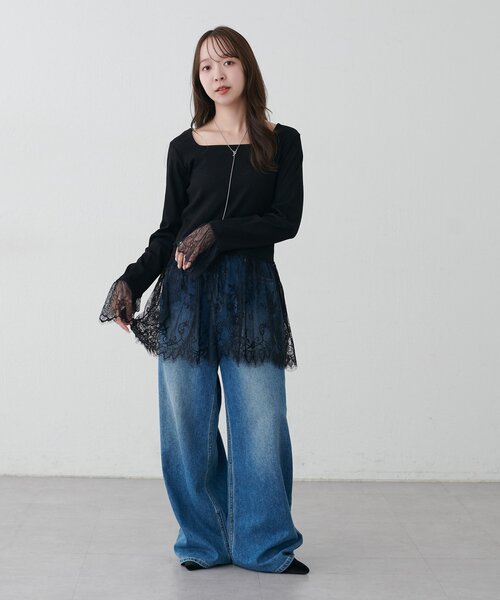 DISCOAT(ディスコート)の「前後2WAYレース切替ロングスリーブ(Tシャツ/カットソー・レディース・オフホワイト/ブラック系その他/ホワイト/ブラック・FREE)」の11枚目の写真