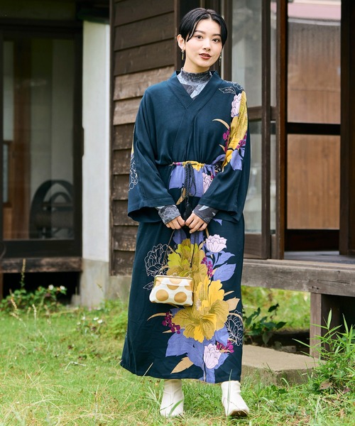 倭物やカヤ(ワモノヤカヤ)の「【倭物やカヤ】花つづりならいワンピース(ワンピース・レディース・ダークネイビー/グリーン系その他/エンジ・FREE)」の6枚目の写真