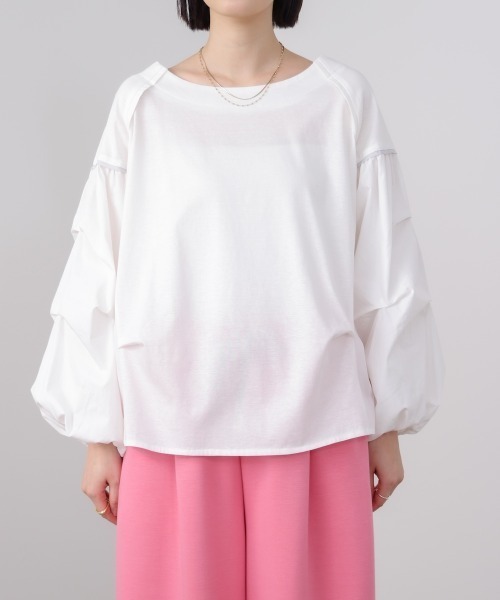 Bou Jeloud(ブージュルード)の「Wシルケット異素材タックスリーブプルオーバー(Tシャツ/カットソー・レディース・オフホワイト/ブラック・FREE)」の20枚目の写真