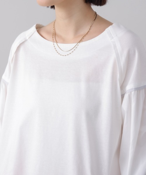 Bou Jeloud(ブージュルード)の「Wシルケット異素材タックスリーブプルオーバー(Tシャツ/カットソー・レディース・オフホワイト/ブラック・FREE)」の21枚目の写真