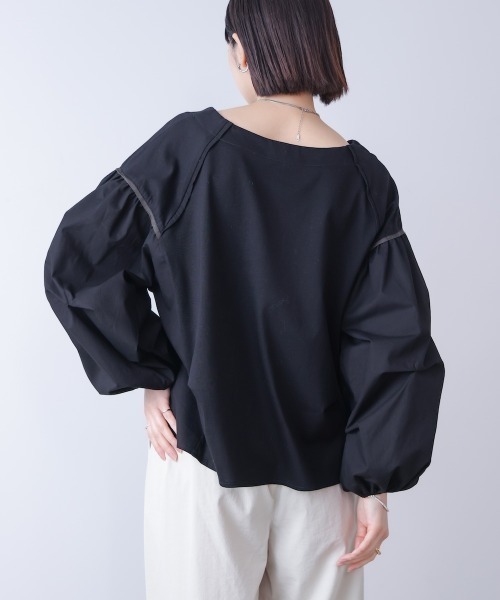 Bou Jeloud(ブージュルード)の「Wシルケット異素材タックスリーブプルオーバー(Tシャツ/カットソー・レディース・オフホワイト/ブラック・FREE)」の12枚目の写真