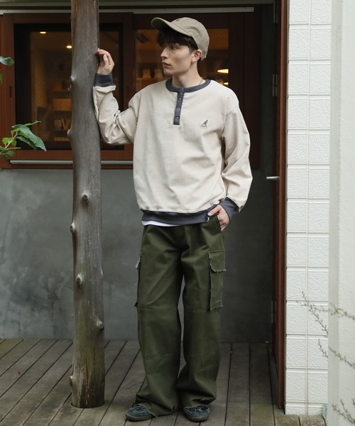 KANGOL(カンゴール)の「【KANGOL/カンゴール】別注 ロゴ刺繍 モールツイル ヘンリーネック ニットソー(ニット/セーター・メンズ・ネイビー/グリーン/アイボリー/チャコールグレー/ブラック・M/L/XL)」の15枚目の写真