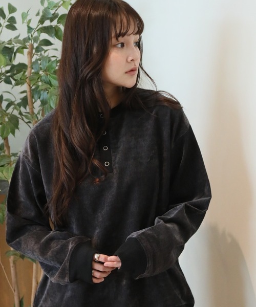 KANGOL(カンゴール)の「【KANGOL/カンゴール】別注 ロゴ刺繍 モールツイル ヘンリーネック ニットソー(ニット/セーター・メンズ・ネイビー/グリーン/アイボリー/チャコールグレー/ブラック・M/L/XL)」の8枚目の写真