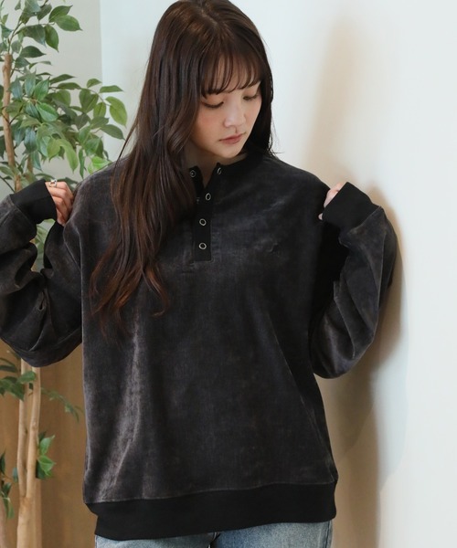 KANGOL(カンゴール)の「【KANGOL/カンゴール】別注 ロゴ刺繍 モールツイル ヘンリーネック ニットソー(ニット/セーター・メンズ・ネイビー/グリーン/アイボリー/チャコールグレー/ブラック・M/L/XL)」の7枚目の写真