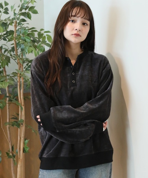 KANGOL(カンゴール)の「【KANGOL/カンゴール】別注 ロゴ刺繍 モールツイル ヘンリーネック ニットソー(ニット/セーター・メンズ・ネイビー/グリーン/アイボリー/チャコールグレー/ブラック・M/L/XL)」の6枚目の写真